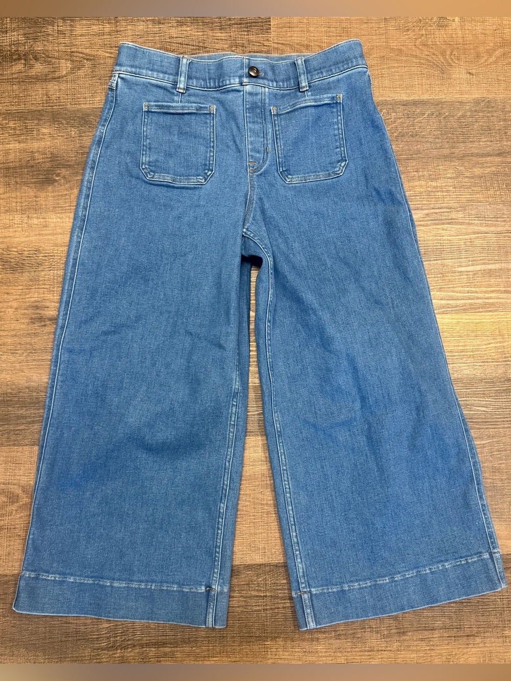 SPANX Spanxshape Authentic 360 Cropped Wide Leg Jeans Patch Pockets SZ 12-14